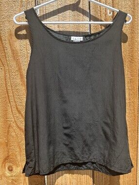 Clio Vintage Black Silk Tank Top Cropped Boxy 90’s  Minimalist Sz 6